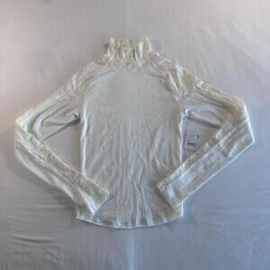 Free People Women's Cream Long Sleeve Lace Turtleneck Blouse Size XS NWT